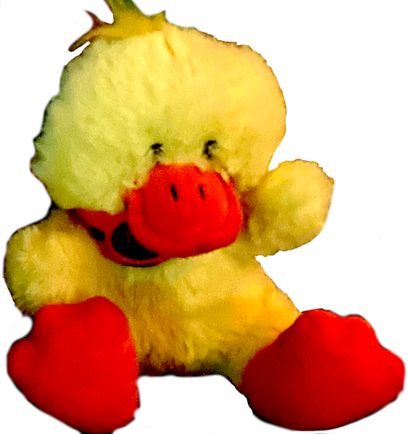 Happy yellow plush ducky with orange legs and snout